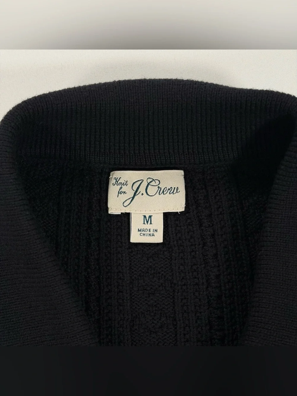 J.Crew Mens Medium Cable Knit Polo Shirt Short Sleeve Button Down Cardigan Black